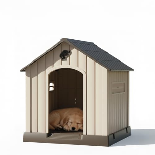 Aqpet Cuccia per Cani in Plastica Impermeabile da Esterno e Interno – Casetta con Pavimento Rialzato e Sistema di Ventilazione – Rifugio Resistente per Cani di taglia Piccola 65x70x70h