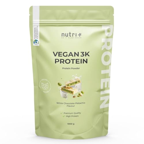 Nutri + Protein Powder Chocolate Blanco y Pistacho 1 kg - Proteína en Polvo vegan - 76% de Proteína - sin Lactosa ni Suero - Proteínas veganas Sabor White Chocolate Pistachio 1000 g