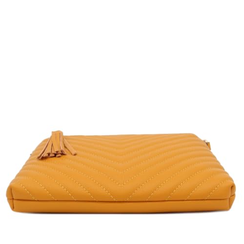 Image of FashionPuzzle Chevron Quilted Medium Crossbody Bag with Tassel Accent