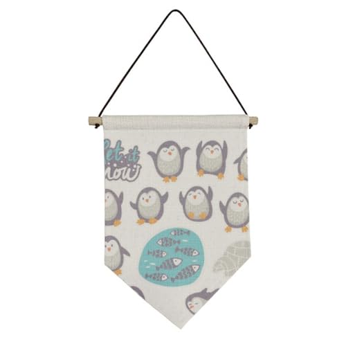 Drapeau en toile pingouin poisson et neige pour décoration murale suspendue