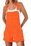 ReachMe Womens Casual Adjustable Bib Overall Shorts Classic Cuffed Hem Shorts Romper Vintage Shortalls with Pockets(Orange,XL)