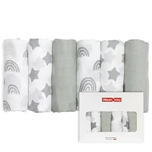 GLLQUEN BABY Musselintücher für Babys, 6 Stück Spucktücher aus Baumwolle 70 cm x 70 cm, saugfähig und atmungsaktiv und ideal zum Reinigen, Abwischen und Abdecken von Neugeborenen