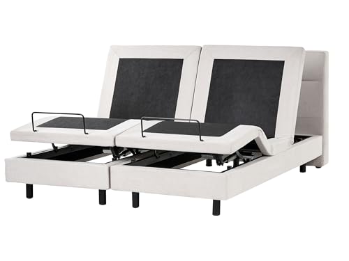 Beliani Cama articulada eléctrica Moderna Mando a Distancia Ajustable tapicería de Tela Beige Claro 180 x 200 cm Viceroy