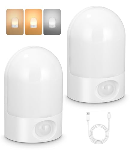 2 Stück Nachtlicht mit Bewegungsmelder, Auto Sensing,Tischlampe Nachtlicht...