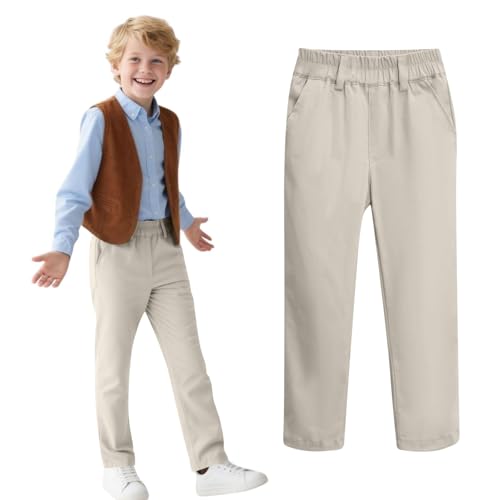 Boys Dress Suit Pants Slim Fit School Uniform Pant Elastic Waist Solid Cargo Trousers Formal Flat Front Straight Trouser