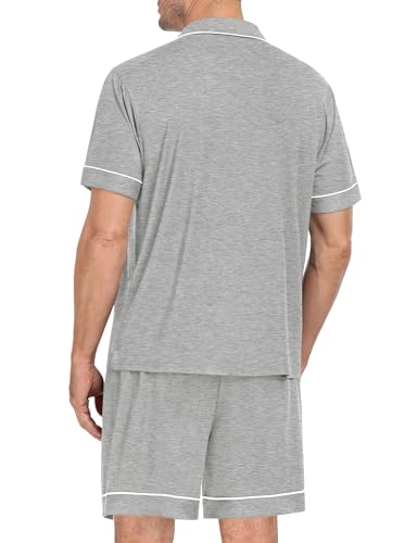 Image of SWOMOG Mens Pajama Set Short Sleeve 2 PCS Sleepwear Button Down Soft Loungewear Modal Set Pj Set with Pockets S-3XL