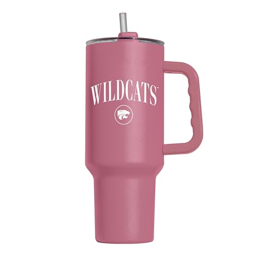 Image of Logo Brands NCAA Kansas State Wildcats Berry 40 oz Tumbler with Handle - Stylish Everyday Use Powder Coated-Stainless Steel with Straw- Keeps Cold For Hours