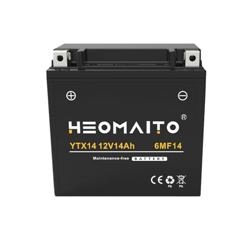 HEOMAITO Battery YTX14-BS 12V 14Ah 10HR 300 CCA 6MF14 Rechargeable Maintenance Free SLA AGM Motorcycle Battery