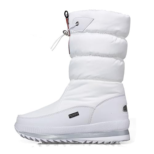 Generisch Bottes d'hiver à enfiler pour femme avec semelle épaisse et protection en polaire, Blanc., 40 EU
