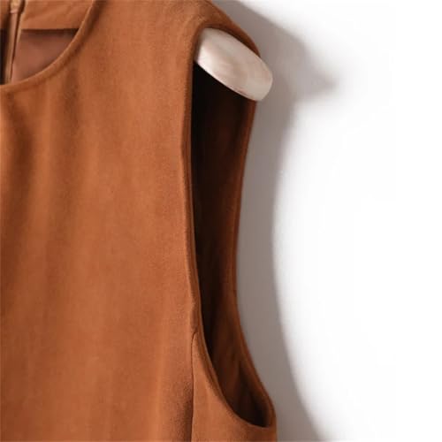 Women Suede Leather Dress Round Neck Genuine Leather Straight Versatile Tank Top Mini Skirts Suede Yellow Brown XL steampunk buy now online Women Suede Leather Dress Round Neck Genuine Leather Straight Versatile Tank Top Mini Skirts Suede Yellow Brown XL steampunk buy now online