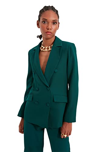 TRENDYOL Damska kurtka Trendyol Button Blazer Jacket Outdoor Blue Button Detailed Blazer Jacket, zielony, 40