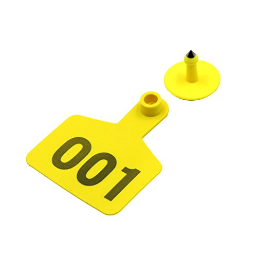 Muduoban Ear Tags For Cattle Large Livestock Ear Tag Number 001-100 For Cows Hog Sheep Goats Pigs Animal Calf Yellow #TOP4