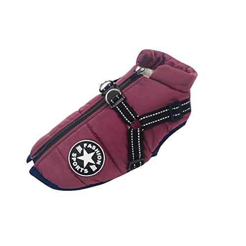 Ectkuee Hundejacke Winterweste Mit Geschirr, Wasserdichter Hundemantel für Kleine Hunde, Maschinen Waschbar, Reflektierender Streifen, Haltbarer D-Ring (Purple-S)