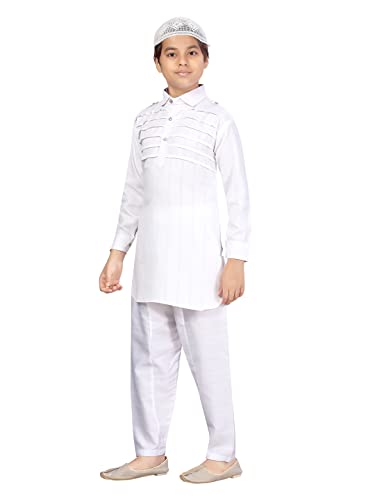 Image of Aarika Boys White Color Pathani Kurta Pyjama with Cap Set (C PS-JK-102-WHITE-WHITE-3)