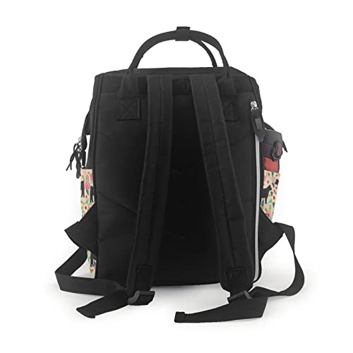 Manluu-Pink-Flower-Show-Steer-Cows-Cattle-Printed-Diaper-Bag-Organizing-PouchesLarge-Capacity-Multifunction-Diaper-Bag-Backpack-For-Baby-Girls-Boys