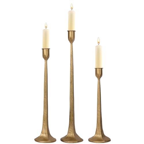 Iron Taper Candle Holder Set of 3 – Decorative Tall Candle Stand, Candlestick Holder for Wedding, Dining Table, Party Decoration (Antique Brass)