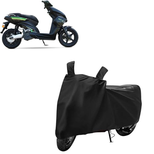 Image of Kerwa Water Resistant Scooty Cover Compatible with White Carbon Motors GT5, Dust & UV Protection | Bike Body Cover for Two Wheeler | Triple Stitched with Mirror Pocket Universal Fit Black