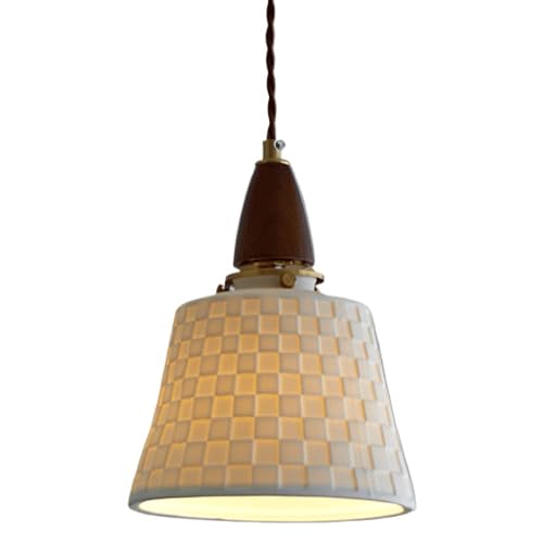 Suspension rétro en bois d'if et céramique blanche E27 pour décoration de chevet
