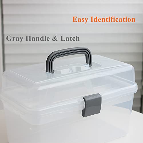 Bangqiao Multipurpsoe Plastic Art Craft Storage Container Box Case With Handle And Removable Tray, Clear&Gray #TOP3