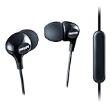 Philips SHE3555BK/00 Cuffie Auricolari (Bassi Completi, Microfono Incorporato, 2 Tipi di Cuffie, Vestibilità Ottima, Cavo Rinforzato), Nero