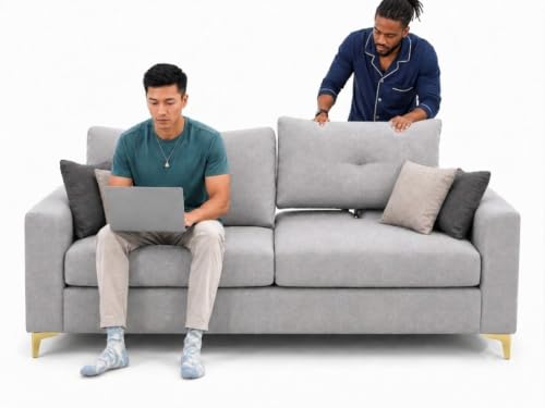 Image of FURNY Lean Luxury 3 Seater Lounger Sofa Set with Adjustable Backrest, 40D High-Density Foam & Soft Boston Fabric for Living Room & Hotels & Studio Apartments - Light Grey