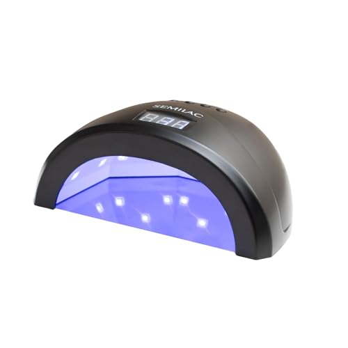 Semilac Lámpara UV LED 24 W/48 W All Black – Lámpara de uñas con LED dual, temporizador, sensor de movimiento y modo de bajo calor