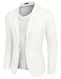COOFANDY Men's Casual Linen Blazer Lightweight Regular Fit Sport Coat One Button Suit Jacket White
