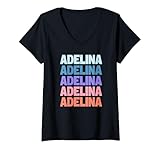donna funny modern repeated text design adelina maglietta con collo a v