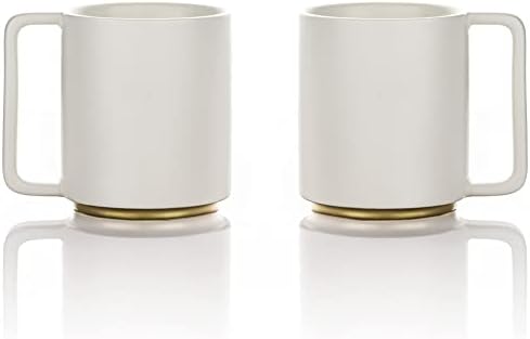 LAFEECA Ceramic Coffee Mug with Handle Tea Cup Large 13.5 oz Stackable Hand Painted Base Set of 2 -White