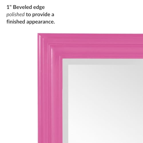 Image of Howard Elliott George Rectangular Glossy Hot Pink Wall Mirror, Rectangle Hanging Wood Framed Vanity Mirrors for Home Decor, Living Room, Bathroom, Bedroom, or Hallway, 24 x 36 Inch