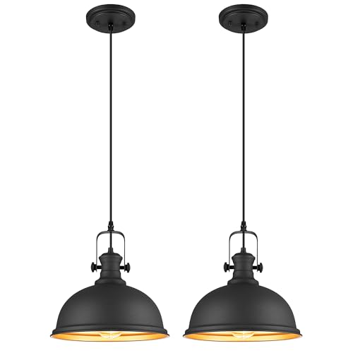 Image of 2-Pack Black Pendant Lights for Kitchen Island, 11.5 inch Metal Shade