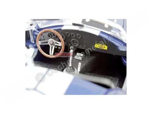 1965 Shelby Cobra 427 S/C Dark Blue Metallic with White Stripes with Printed Carroll Shelby's Signature on the Trunk 1/18 Diecast Model Car by Shelby Collectibles