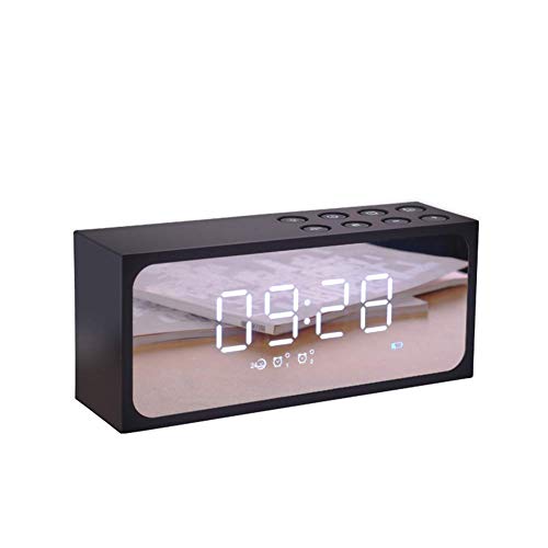 LED Wecker, Spiegel Großbild Digitalanzeige Tragbare Bluetooth-Lautsprecher Desktop-Uhr, Schwarz