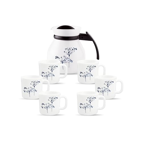 Image of La Opala Novo Collection Opal Glass Crockery | Coffee Set 7 pcs | Coffee Mug with Coffee Pot, Aqua Spray | for Tea & Coffee | Microwave Safe | 100% Vegetarian | Extra Strong | Light & White