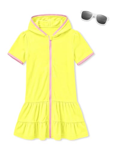 Image of BesserBay Girls Summer Beach Quick Dry Cover Up Ruffle Hem Terry Smocked Hooded 4-14 Years with Pockets