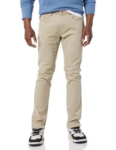 Amazon Essentials Pantalón Vaquero Elástico de Ajuste Ceñido - Colores interrumpidos Hombre, Marrón Caqui Claro, 34W / 32L