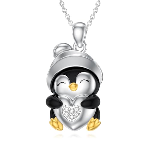 Diamond Penguin Necklace for Women Sterling Silver Penguin Pendant Necklace 925 Silver Penguin Necklace - Main Image