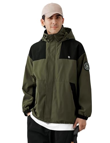 Image of Venzina Men's Waterproof Rain Jacket-Lightweight Windbreaker with Color Block Design, Breathable for Urban Outdoor, Daily Commuting I Fashion Unisex Couple Jacket