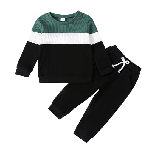 Image of Kid Toddler Boy Clothes Color Block Sweatshirt and Casual Pants 2Pcs Boys Fall Winter Outfits 1-5T