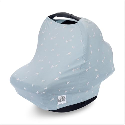 Image of Parker Baby 4 in 1 Car Seat Cover for Girls and Boys - Stretchy Carseat Canopy, Nursing Cover, Grocery Cart Cover, High Chair Cover - inchDove inch