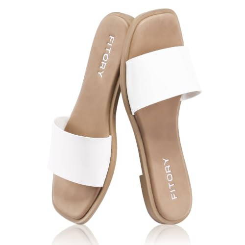 Image of FITORY Women's Slide Sandals Fashion Square Open Toe with Cushioned Footbed Slippers for Beach Size