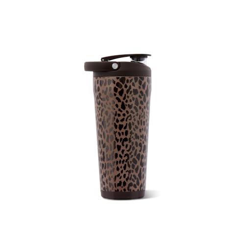 Image of HydroJug Insulated Protein Shaker Bottle 24 oz, Silent Mixing, Brown Leopard