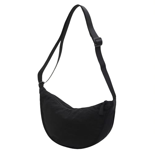 YUESIKJ Damen Halbmond Crossbody Umhängetasche, Hobo Halfmoon Bag, Unisex Crossbody Bag Halbmond Crossbody Schultertasche, Hobo Nylon Bauchtasche für Reisen & Alltag(Schwarz)