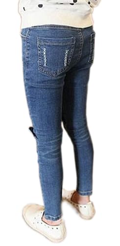 Big Girls Kids Distressed Ripped Hole Teens Jean Blue Cat Slim Denim Pants2