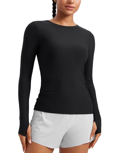 CRZ YOGA Womens Cloudweight Long Sleeve Workout Tops Lightweight Athletic Basic Shirts Soft Casual T-Shirt with Thumb Hole Black Large