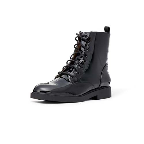 Amazon Essentials Girls' Combat Boots With Zipper, Black Pat