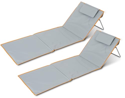 Stagecaptain Tapis de Plage “Layla” Lot de 2 - Tapis Rembourrés avec Coussin, Dossier Réglable, Sac à Fermeture Éclair, Chaise Longue Pliante Légère...