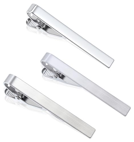 3 Pack Silver Tie Clips for Men, Classic Tie Clips for Men Silver with Adjustable Clasp Ideal for Professional Office Wear and Formal Events