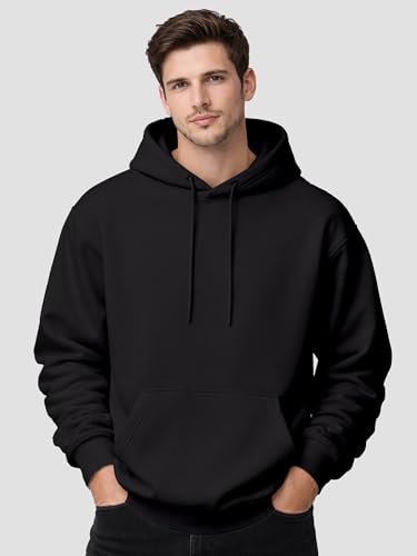 Image of Mens Drop Shoulder White Hoodie | Oversized Look Cotton Blend Fleece | Pullover Sweatshirt with Hood & Kangaroo Pocket | Winter Casual Wear