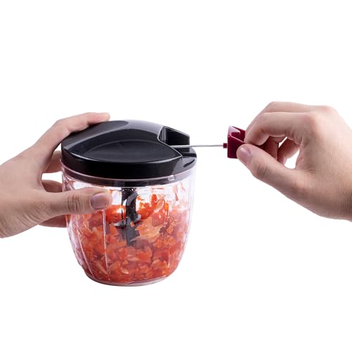 Miniatura 2 de JATA HOGAR HMAQ4506 - Picadora Manual con Cuerda 900 ml, Trituradora de Alimentos Multifunción, Picador de Verduras, Cebolla, Ajo y Frutos Secos, Batidora Manual para Salsas y Emulsiones, Libre BPA